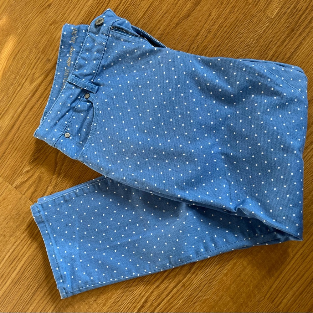Signature Blue and White Polka Dot Slim Crop Pants